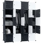 Diy Armoire Plastique à Monter Soi-Même Système d'étagères Enfichables avec Porte Penderie - 20 Cubes Noir Blanc Naizy