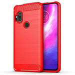 For Motorola Moto One Hyper XT2027 (6.5") Case, [Slim Fit] Shockproof Brushed Carbon Fibre [Protective Case] Cover, Silicone Gel Rubber Phone Case With [Screen Protector] For Moto One Hyper - Red