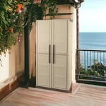 Dmora - Armoire d'extérieur Avelgem, Armoire de balcon polyvalente, armoire à balais 2 portes, 100% Made in Italy, 70x47h178 cm, Beige et Marron, Finition damier