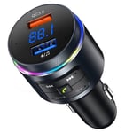 ANSTA Émetteur FM Bluetooth Automatique, [Ajustement Automatique de la fréquence pour simplifier Les paramètres], Adaptateur Voiture Bluetooth QC3.0, rétroéclairage RVB, Double Microphone