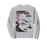 Japanese Art Tree Red Moon With Birds Flying in Background Sweatshirt