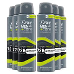 Dove Mens Men+Care Antiperspirant Deodorant 72H Protection Sport Fresh - 150 ml, 6 Pack - Cream - One Size