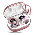 Wireless Earbuds, 2023 Wireless Earphones Bluetooth 5.3 Headphones Wireless, Ear Buds Wireless Earbuds with Earhooks, IP7 Waterproof 50H Stereo Wireless Headphones Sport, Dual LED Display, Rose Gold