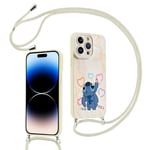 Coque pour Samsung Galaxy A14 5G 6.6"avec Cordon,Motif Stitch Mignon Silicone Étui Housse Souple Antichoc avec Collier Lanière Corde Réglable Téléphone pour Samsung Galaxy A14,blanc cassé2