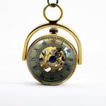 DSHUJC Pocket Watch, Steampunk Transparent Glass Ball Shape Mechanical Pocket Watch Steel Gold Neckalce Pendant Chain