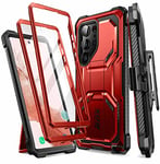 i-Blason Armorbox Case for Samsung Galaxy S23 Ultra 5G (2023 Release), [Extra Front Frame] Full-Body Rugged Kickstand Holster Protective Bumper Case with Built-in Screen Protector (Ruddy)