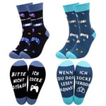 2 paires chaussettes de jeu Chaussettes amusantes femmes hommes coton Lettres chaussettes antidérapantes cadeaux Fantaisie Chaussettes fantasie Noël pour les joueurs, Noir Bleu Lac