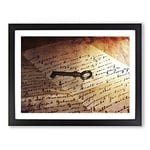 Antique Key and Letter Vintage Framed Wall Art Print, Ready to Hang Picture for Living Room Bedroom Home Office Décor, Black A2 (64 x 46 cm)