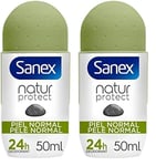 Sanex Natur Protect Déodorant pour homme ou femme, déodorant Roll-On, peau normale, 50 ml (Lot de 2)