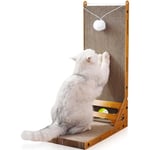 Hibtn Cat Scratching Board,60CM L Shape Cat Scratch Pad Wall Mounted,Corrugated Cardboard Cat Scratcher,Build-in Ball,Cardboard Cat Scratching Protector Furniture,Cat Bed