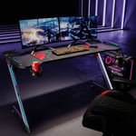 Sirhona - Bureau Gaming Grand 140cm à led Inclus Tapis Souris Gobelet Support Casque Porte