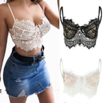 Women Spaghetti Strap Floral Lace Patchwork T Black Xl