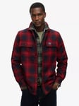 Superdry Wool Regular Fit Check Overshirt, Over Ombre Red