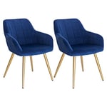 WOLTU Lot de 2 Chaises de Salle à Manger avec accoudoirs, Chaise de Salon Structure en métal et Assise en Velours,Bleu BH232bl-2