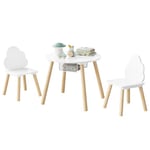 WOLTU Kids Table and Chair Set, Round Wooden Storage Table and Chairs for Toddlers, 3-Piece Children’s Table & Chair Set, White Activity Table with 2 Chairs, Playroom/Nursery Furniture Set