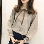 Women'S Shirt Office Ladies Blouse Spring Autumn Tops Fashion Long Sleeve Bow Slim White Shirt-Champagne_L