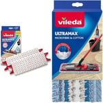 Vileda Recharge Ultramax Power 2en1 - Lot de 2 & Housse Micro & Coton pour Balai à Plat Ultramax, 120g