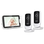 Hubble View Premium Twin 5" Baby Monitor 2 Cameras, Digital Pan Tilt Zoom, 2-Way Talk, Room Temp Monitor, Twin Baby Monitor with Cameras and Night Vision, Split Screen, 1000ft Range, No Wifi Baby Cams