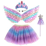 M MUNCASO Fille Costume de Fée Déguisement Costume de Papillon Robe de Princesse Costume en Tulle avec Ailes de Papillon, Baguette Magique et Bandeau pour Filles 3-8 ans