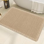 AIBIIN Tapis de Bain gaufré Super Absorbant, antidérapant, Lavable en Machine, Tapis de Bain avec Envers en Caoutchouc pour Salon, Salle de Bain, 46 x 77 cm, Marron