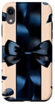 Coque pour iPhone XR Nœud en ruban noir esthétique ethnique bleu aquarelle sur beige