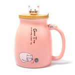 lachineuse - Tasse Kawaii 450ml - Grande Tasse Chat avec Couvercle & Cuillère - Mug à Infusion, Thé & Café - Tasse Originale Japonaise - Idée Cadeau Japon Asie - Kitty Mignon - Coloris Rose