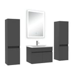 Ensemble meuble Salle de Bain 60cm avec colonne et miroir lumineux dimmable mural anthracite