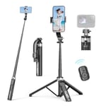 130cm Perche à Selfie Trépied Aluminium, Selfie Stick Trepied Extensible avec Télécommande Amovible et Rotation à 360° Trepied Smartphone pour iPhone 15/14/13/12 Pro/Max/Samsung/Galaxy/Huawei