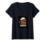 Womens Cool Railroad with Full Steam Ahead Saying Costume V-Neck T-Shirt