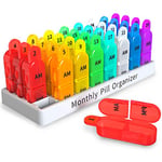 Monthly Pill Box Organiser 2 Times A Day Am Pm, Medicine Box with 32 Compartments to Hold Vitamin Pills, Tablet Box with Easy Open Design for Children Elder and Arthritic Hands