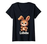 Womens Labubu Cute Brown Bunny Monster V-Neck T-Shirt