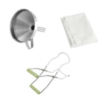 Dr Oetker 9941850 Set de 3 ustensiles pour Confiture, Pince à bocaux, Entonnoir à Confiture, Filtre pour Confiture, pince pour pot à confiture, Tissu non tissé, Acier inox, plastique, 75 x 75 cm