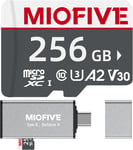 Carte Mémoire Microsdxc 256 Go ¿ Carte Micro Sd Ultime Avec Lecteur De Carte Usb 3.0 Type-C 170 Mo/S, C10, U3, A2, V30, 4K Pour Caméras Embarquées, Smartphones Android, Tablettes Et Appareils