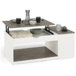Table basse plateau relevable rectangulaire elea avec coffre bois blanc et effet béton - Multicolore