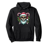 Santa Skull Christmas Skeleton Candy Cane X-mas Holiday Pullover Hoodie