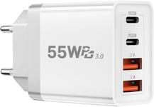 55w Chargeur Usb C, 4 Ports Prise Chargeur Rapide Usb C, Multiprise Usb Pd 3.0 Secteur, 2 Type C Et 2 Usb Adaptateur Pour Iphone 16 15 14, Pour Samsung Galaxy S23 S22 Smartphone