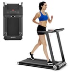 COSTWAY Tapis de Course Electrique, 1-12 KM/H, Moteur 550 W, Tapis de Fitness Pliable avec Application de Contrôle, Haut-Parleur Bluetooth, 12 Programmes, Écran LCD et Support d'Appareil (Argenté)