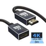 4K HDMI Extension Cable,LANDEOSEN 3m 18Gbps Nylon HDMI Extender Male to Female Lead,Support 4K@60Hz Ultra HD,3D,1080P,Compatible with Roku TV Stick,Blu-Ray player,Boxee,Xbox One S,PS3/4,Apple TV-grey