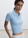 Mango Alverta Polo Knit Top, Pastel Blue