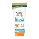 Garnier Ambre Solaire SPF 50+ Sensitive Advanced Kids Sun Cream, High Protection Against UVA & UVB, Non-Sticky Water-Resistant Sunscreen, for Face & Body, Approved by Cruelty Free International, 175ml