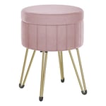 SONGMICS Tabouret Rangement, Siège Rond, Tabouret Coiffeuse, Pouf en Velours, Repose-Pieds, 39 x 44,4 cm (Diamètre x H), 4 Pieds en Métal, pour Coins Beauté, Salon, Chambre, Rose Bonbon LOM003R01