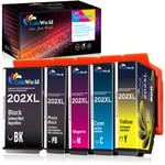 ColoWorld 202 XL Ink Cartridges for Epson 202XL Black PhotoBlack Cyan Magenta Yellow Compatible with epson Expression Premium XP-6000 XP-6005 XP-6100 XP-6105 XP6000 XP6005 XP6100 XP6105 Printer 5-Pack