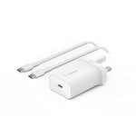 Belkin BoostCharge 25W wall charger with PPS, USB-C Power Delivery, fast phone charger for iPhone 15, Samsung Galaxy, iPad, Pixel, tablet and more – USB charger plug with USB-C to USB-C cable included
