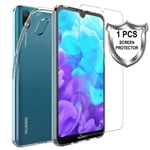 For Huawei Y5 (2019) Clear Black Fibre Shockproof Gel Phone Case + Screen Glass