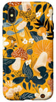 Coque pour iPhone X/XS Jaune Abstrait Paisley Mignon Cottagecore Grenouille et Champignon