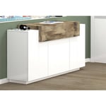 Buffet moderne, Buffet design avec 4 portes, Made in Italy, Meuble tv, Buffet de salon, 140x45h86 cm, Couleur blanc brillant et Érable, avec