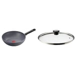 TEFAL Natural On Poêle Wok 28 cm, Induction, Revêtement antiadhésif, Cuisson saine et sûre, Fabriqué en France, Gris G2801902 & 280977 Couvercle en Verre 28 cm avec Anneau