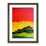 Wee Blue Coo Modern Edinburgh Castle Vibrant Rainbow Colour Sunset Scottish Cityscape Coral Yellow Green Blue Artwork Framed Wall Art Print 18X24 Inch