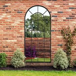 MirrorOutlet The Arcus - Black Framed Window Modern Full Length Arched Garden Mirror 71" X 33.5" (180CM X 85CM) Silver Mirror Glass with Black All weather Backing.