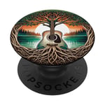 Folk Music In Nature By A Lake Guitare acoustique hippie PopSockets PopGrip Adhésif